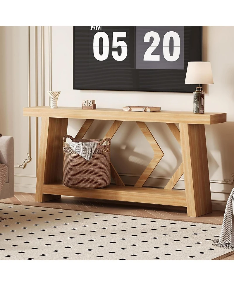 gaomon 70.9 Inch All-Wood Console Table, Ultra-Stable Trapezoid Leg Sofa Table Behind Couch, 2-Tier Extra Long Entryway Table for Hallway, Living Room