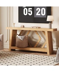 gaomon 70.9 Inch All-Wood Console Table, Ultra-Stable Trapezoid Leg Sofa Table Behind Couch, 2-Tier Extra Long Entryway Table for Hallway, Living Room