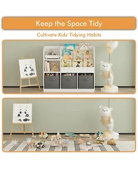 Rainsken Kids Bookcase, with 3 Collapsible Fabric Drawers, Toy Organizers and Storage Bookcase, for Bedroom, Playroom, Hallway