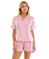 Jaclyn Intimates Women's Knit Seersucker Notch Collar Top and Shorts, 2-Piece Set