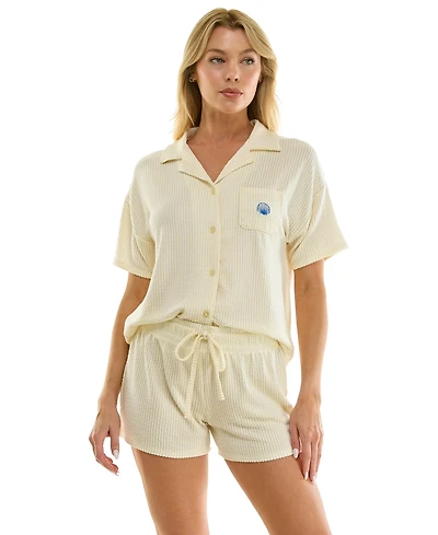 Jaclyn Intimates Women's Knit Seersucker Notch Collar Top and Shorts, 2-Piece Set