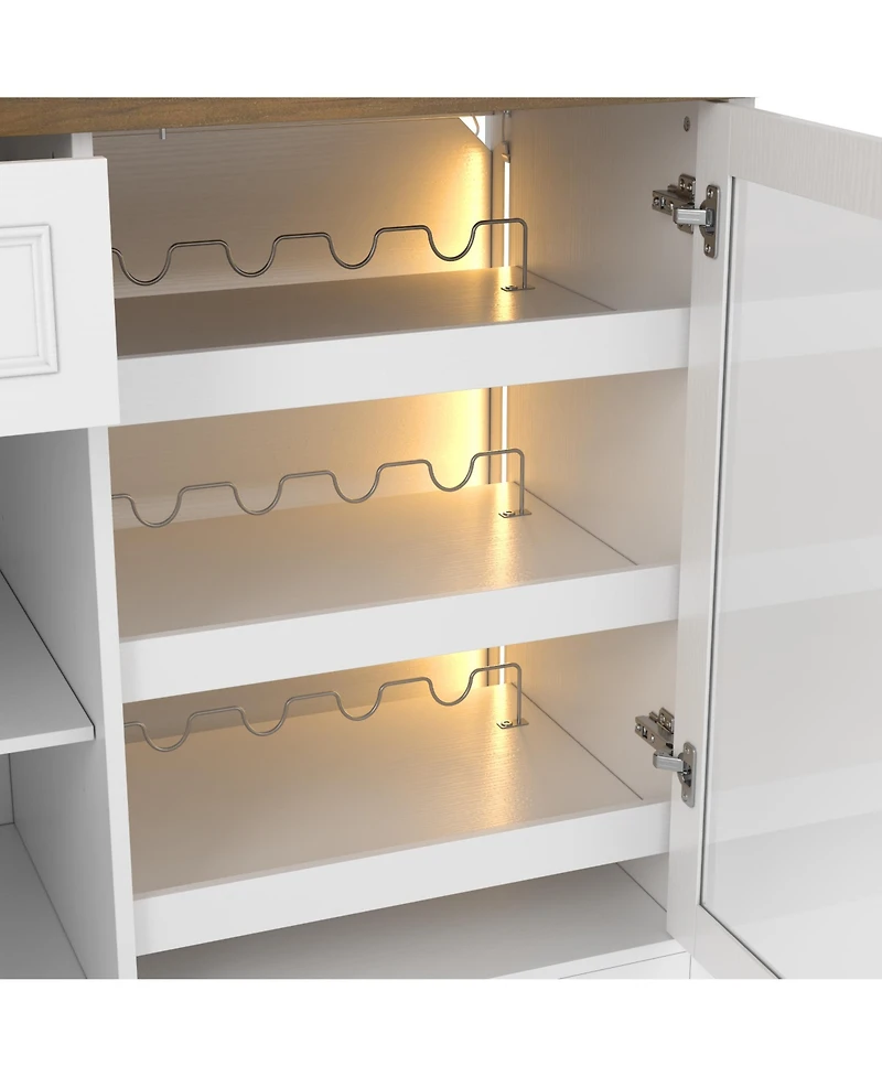 Homsee Wine Cabinet with Bluetooth Led Lighting - Farmhouse Hutch with Adjustable Shelves & Dual Wine Racks |Storage Cabinet