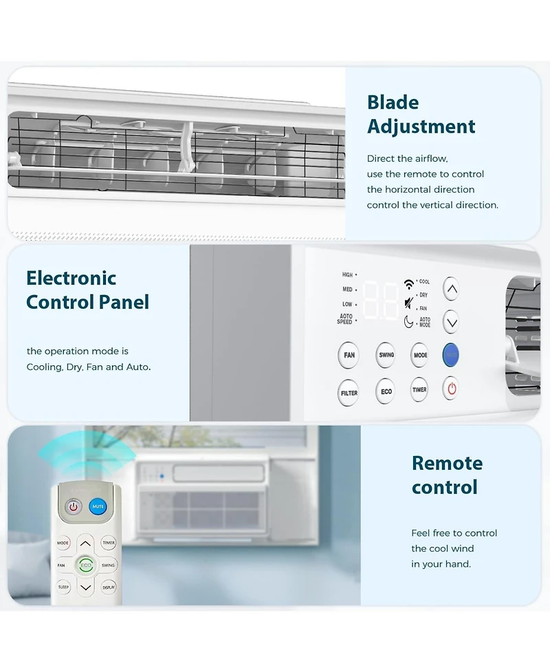Cowsar 12000 Btu Window Ac Cools 450 Sq.Ft. with Timer and Remote