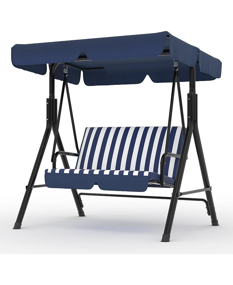 GarveeLife Outdoor Porch Swing with Adjustable Canopy, 3-Seat Swing Chair Heavy Duty Outdoor Swing Metal Frame Patio Swing for Garden Backyard