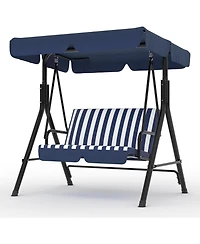 GarveeLife Outdoor Porch Swing with Adjustable Canopy, 3-Seat Swing Chair Heavy Duty Outdoor Swing Metal Frame Patio Swing for Garden Backyard