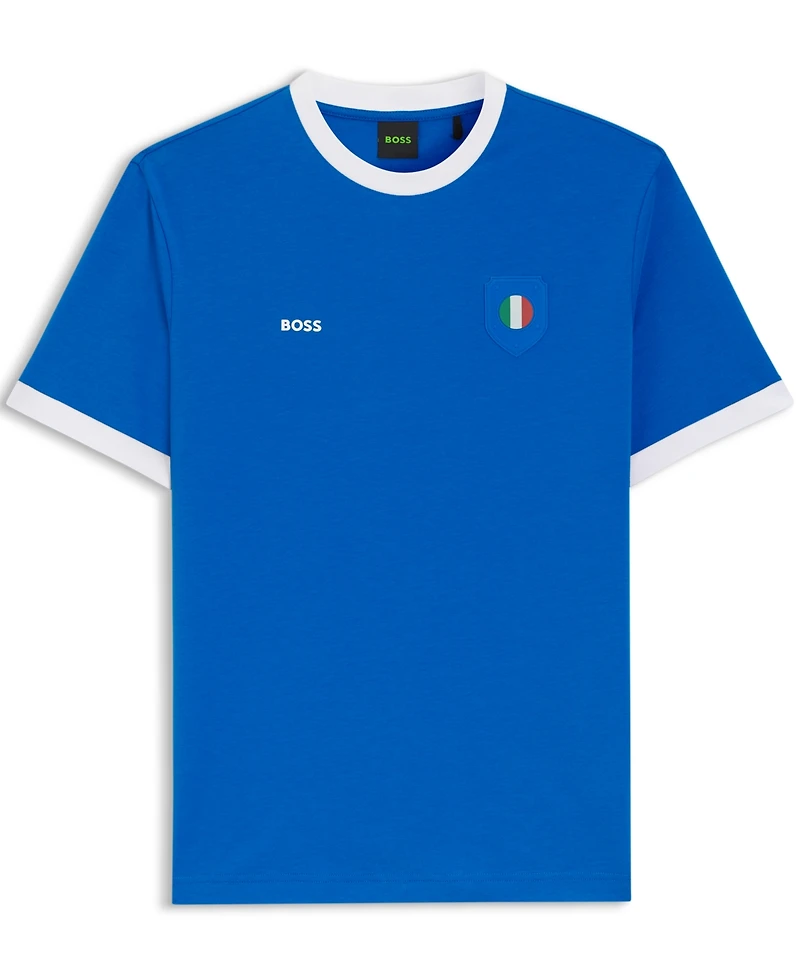 Boss by Hugo Men's Stretch-Cotton Italy Country Flag Logo T-Shirt