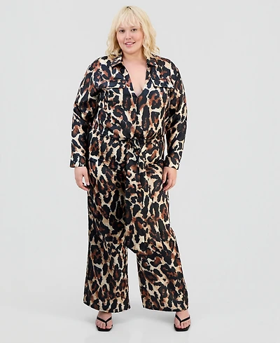 Full Circle Trends Trendy Plus Satin Shirt & Matching Pants Set