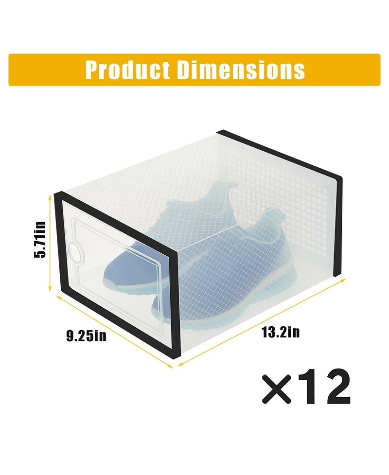 homfan 12Pcs Clear Collapsible Shoe Storage Boxes - Stackable Transparent Organizer Bins for Closet, Home, and Shoes Space-Saving
