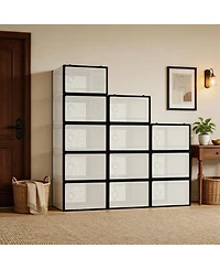 homfan 12Pcs Clear Collapsible Shoe Storage Boxes - Stackable Transparent Organizer Bins for Closet, Home, and Shoes Space-Saving