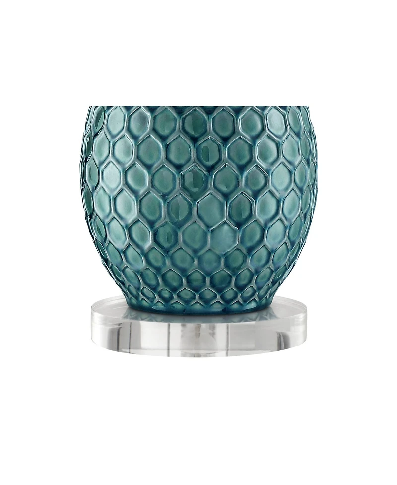 360 Lighting Kate Modern Coastal Table Lamp with Round Riser 25 3/4" High Blue Ceramic Oatmeal Fabric Drum Shade for Bedroom Living Room Bedside Kids