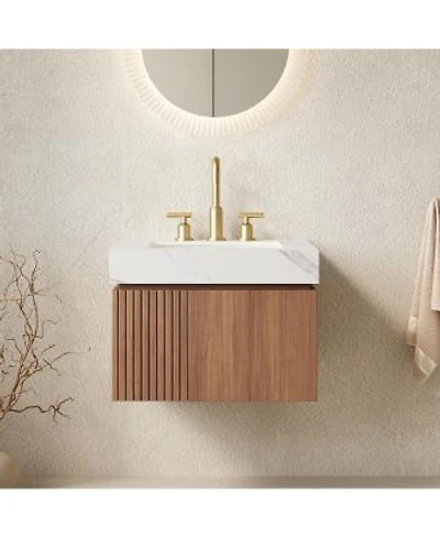 Sillysis Wall Mounted Bathroom Vanity Carrara Sintered Stone Top 3 Hole Ceramic Sink Soft Close Cabinet Pre Assembled