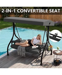 GarveeLife Outdoor Porch Swing with Adjustable Canopy 3 Seat Patio Swing Chair Heavy Duty Outdoor Swing with Cup Holder Tray Cushion and Pillows