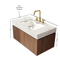 Sillysis Wall Mounted Bathroom Vanity, Carrara Sintered Stone Top, 3-Hole Ceramic Sink, Soft Close Cabinet