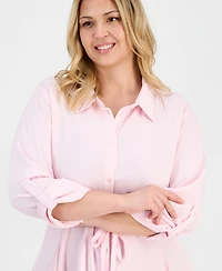 Full Circle Trends Trendy Plus 3/4-Sleeve Belted Godet Shirtdress