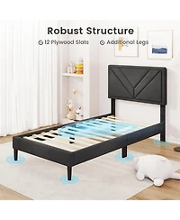 Slickblue Platform Bed Frame with Upholstered Tufted Headboard Slats