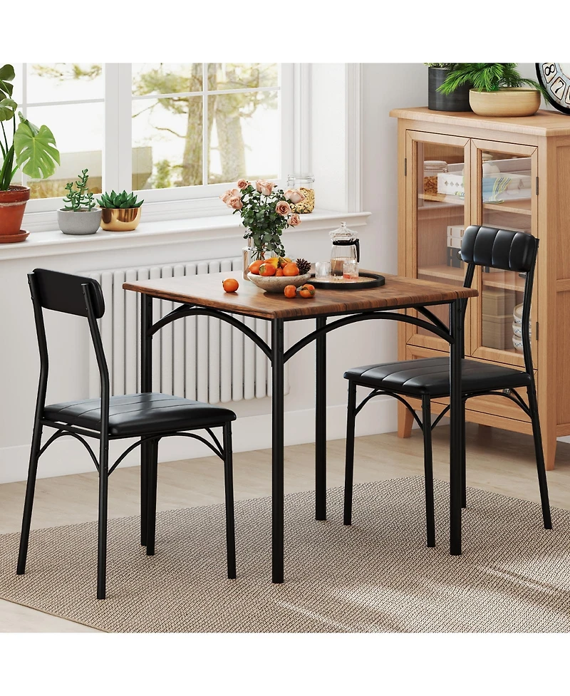Slickblue 3 Piece Dining Set Square Table with 2 Chairs Compact Design