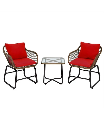 Gouun 3 Piece Outdoor Rattan Bistro Conversation Set with Glass Side Table and 2 Armchairs