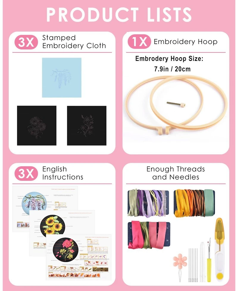 Gnuadz Ribbon Embroidery Kit Adults Beginners Flowers Hand Craft