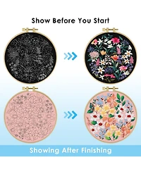 Gnuadz 2 Set Embroidery Kit Beginners Floral Cross Cloth Hoops Threads