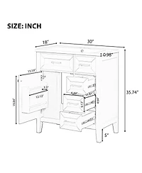Sillysis 30 Inch Modern Bathroom Vanity with Ceramic Sink, Solid Wood, Multiple Drawers and Door Shelf for Stylish Bath