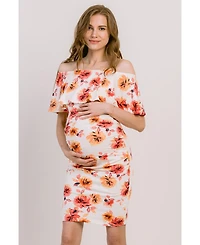 Hello Miz Maternity Floral Off-the-Shoulder Ruffle Bodycon Dress