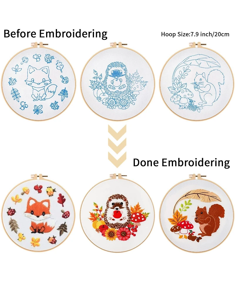 Gnuadz 3 Set Animal Embroidery Kits Beginners Diy Needlepoint