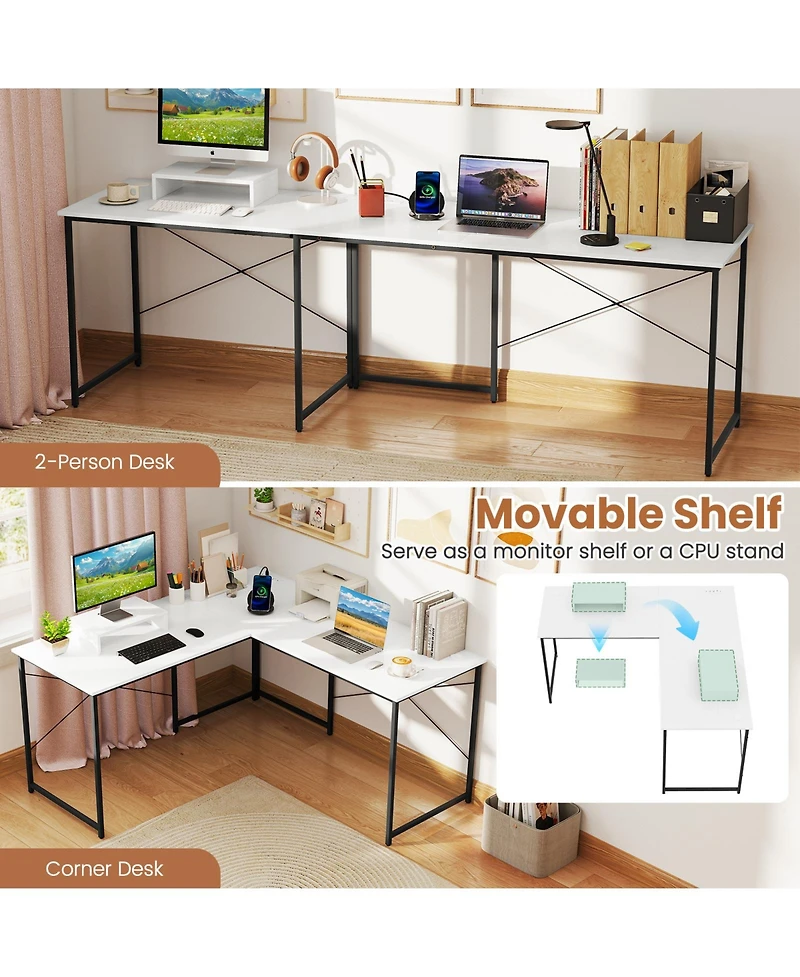 Slickblue 95 Inch L-Shaped Computer Desk with Monitor Stand Reversible