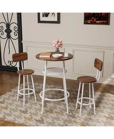 flynama 3-Piece 36" Counter-Height Bar Table Set with 2 Stools, Storage Shelf for Small Kitchen and Balcony