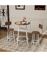 flynama 3-Piece 36" Counter-Height Bar Table Set with 2 Stools, Storage Shelf for Small Kitchen and Balcony