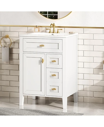 Sillysis 24 Inch Modern Black Bathroom Vanity with Ceramic Sink, Ample Drawer Storage, Solid Wood Frame for Small Spaces
