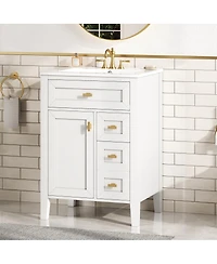 Sillysis 24 Inch Modern Black Bathroom Vanity with Ceramic Sink, Ample Drawer Storage, Solid Wood Frame for Small Spaces