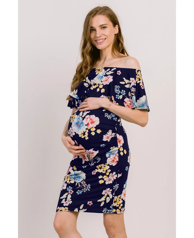 Hello Miz Maternity Off-the-Shoulder Floral Ruffle Bodycon Dress
