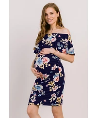 Hello Miz Maternity Off-the-Shoulder Floral Ruffle Bodycon Dress
