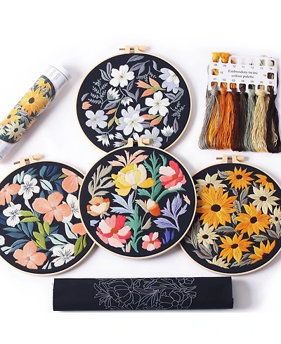 Gnuadz 4pieces Embroidery Starter Kit Patterns Instructions Beginner Cross Stitch Plastic Rings Threads