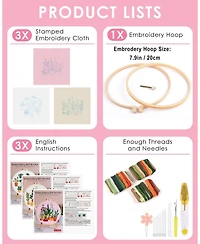 Gnuadz 3 Pack Embroidery Kit Adult Diy Stamped Patterns Plants