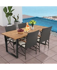 Clihome 5 Pieces Patio Rattan Dining Set with Acacia Wood Table and Armrests