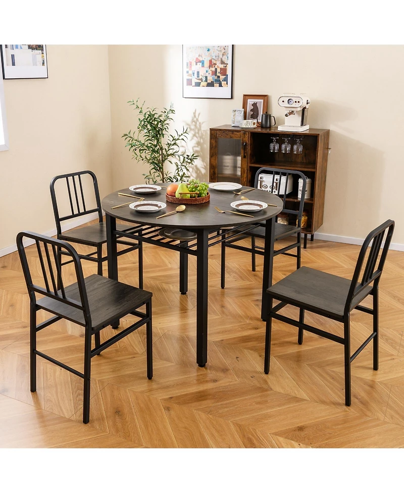 Slickblue Modern 5 Piece Round Dining Table Set with Storage Shelf