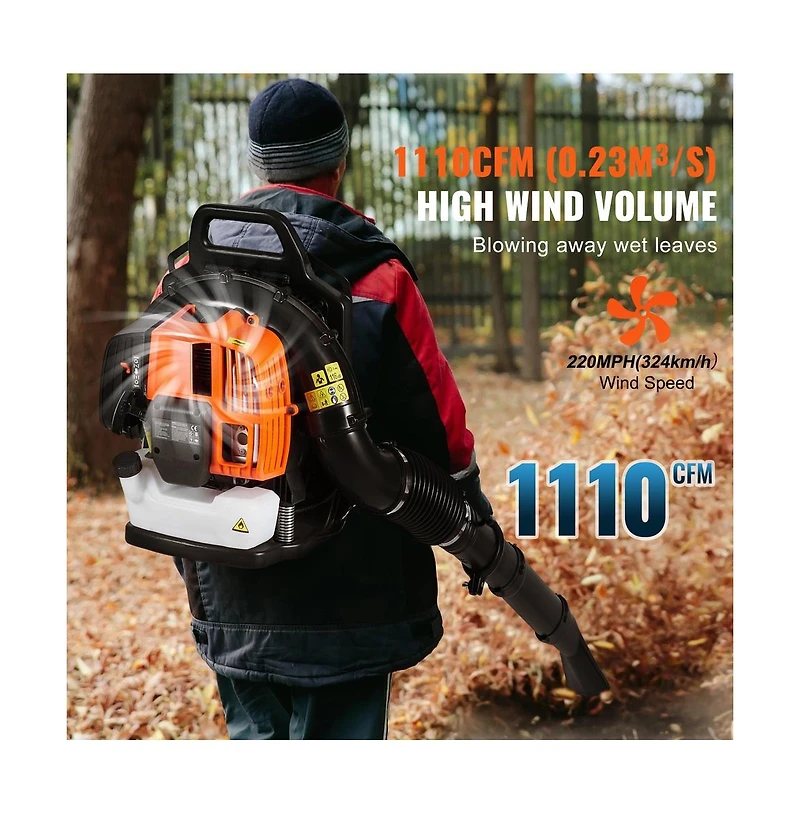 Sugift 63CC Gas Backpack Leaf Blower 1110 Cfm 220 Mph Snow Removal