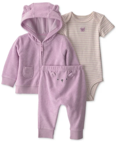 Carter's Baby Girls' Bear Terry Layering Bodysuit, Cardigan and Pants, 3-Piece Set