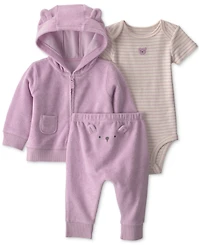 Carter's Baby Girls' Bear Terry Layering Bodysuit, Cardigan and Pants, 3-Piece Set