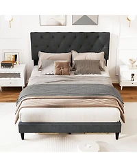 Slickblue Platform Bed Frame with Upholstered Tufted Headboard and Slats