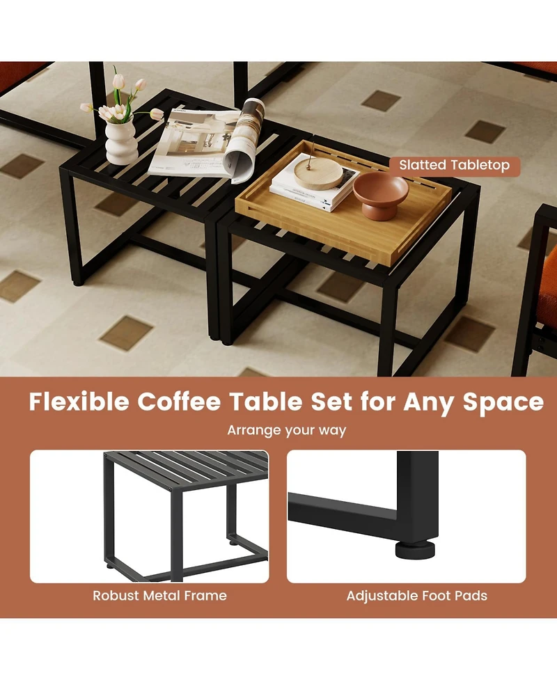 Slickblue Modern Metal End Table Set of 2 with Slatted Top Design for Home Decor