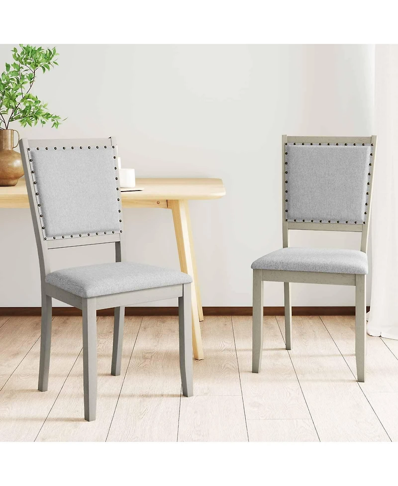 Slickblue Set of 2 Farmhouse Fabric Upholstered Dining Chairs for Kitchen and Dining Room