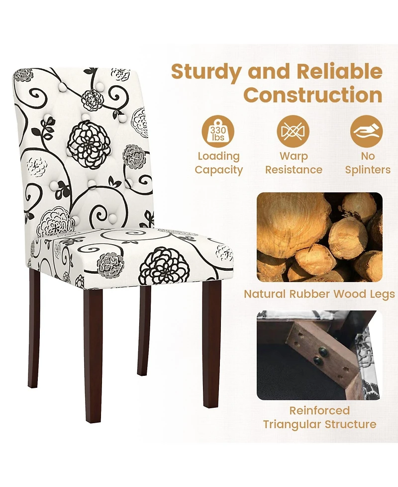 Slickblue Wooden Dining Chair Set of 2 with Button Tufted Fabric Upholstery and High Curved Backrest