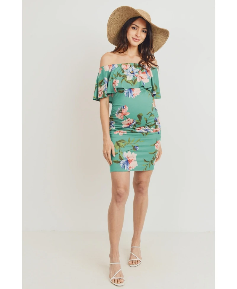 Hello Miz Maternity Floral Off-the-Shoulder Ruffle Bodycon Dress