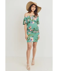 Hello Miz Maternity Floral Off-the-Shoulder Ruffle Bodycon Dress