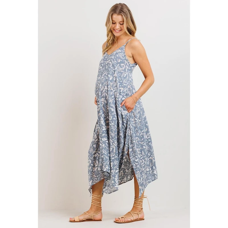 Hello Miz Maternity Floral V-Neck Spaghetti Strap Midi Dress with Pockets