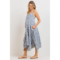 Hello Miz Maternity Floral V-Neck Spaghetti Strap Midi Dress with Pockets