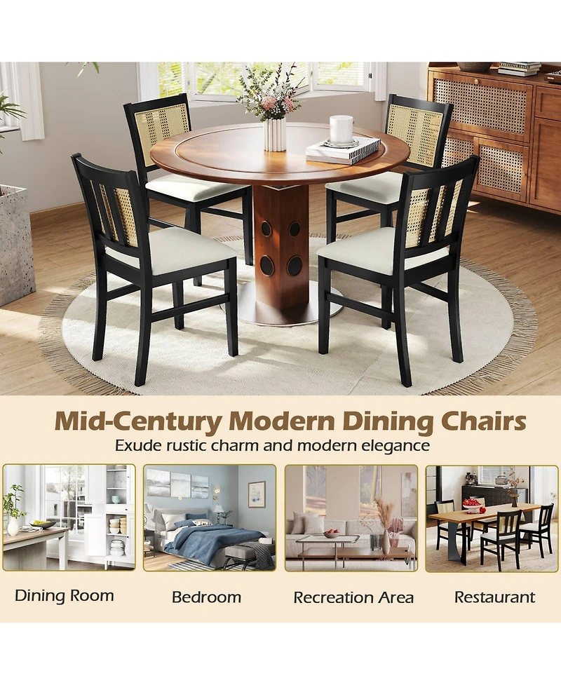 Slickblue Farmhouse Cane Back Dining Chairs Set of 2 with Rubber Wood Frame