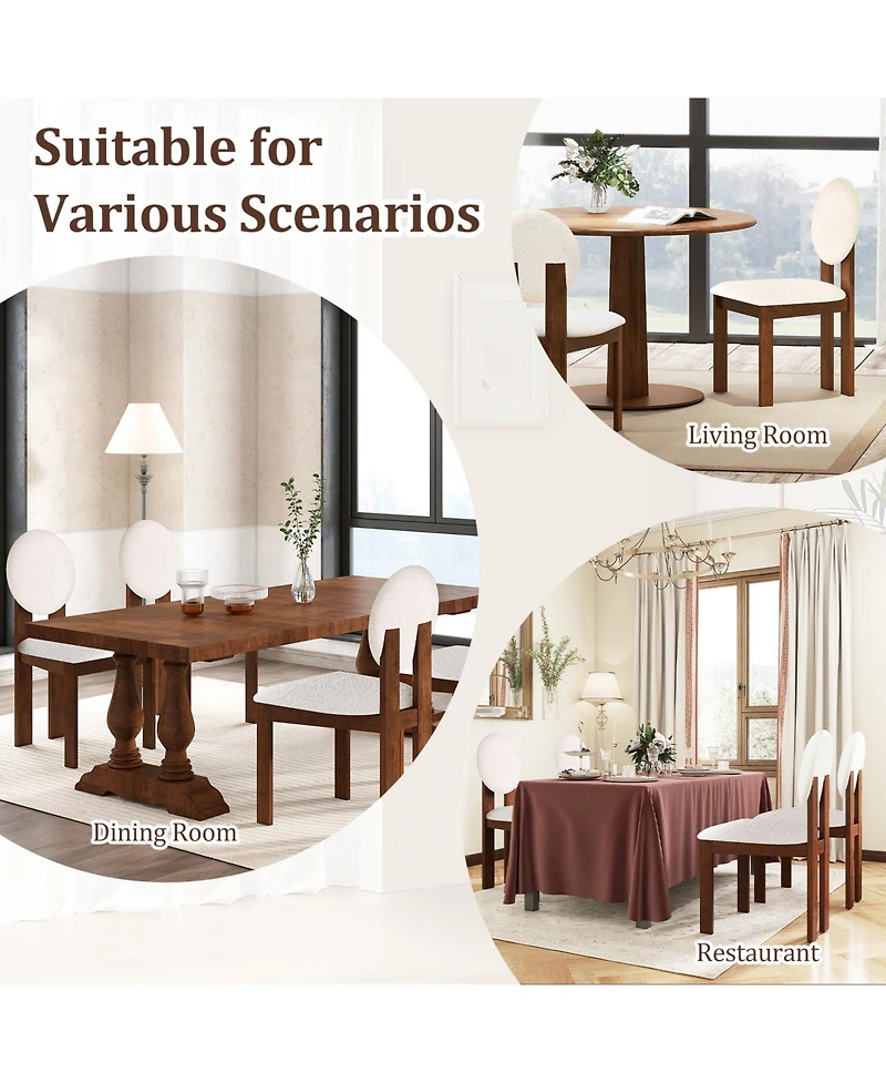 Slickblue Set of 2 Sherpa Upholstered Dining Chairs with Wooden Legs for Home and Restaurant Use